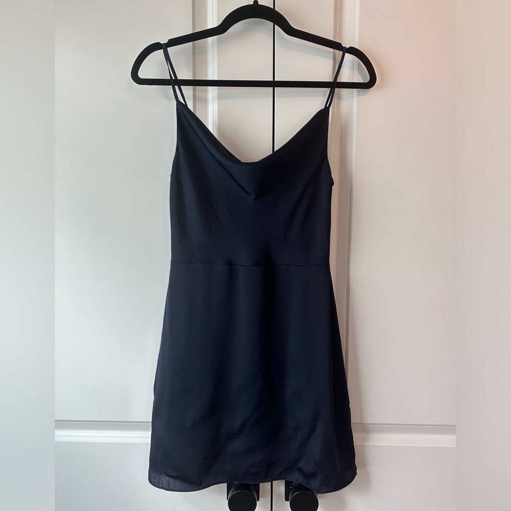 Aritzia Sunday Best Spencer Mini Dress Navy Blue Satin Slip (Size 2)